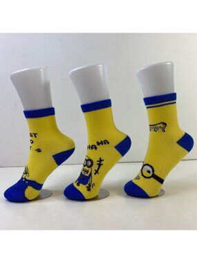 Minions Yellow & Blue Ankle Socks Cartoon Design For Kids
